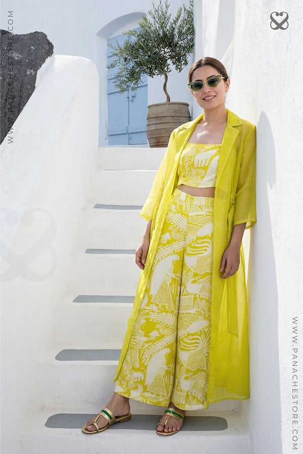 Lime Yellow 3-Piece Summer Set with Organza Shrug