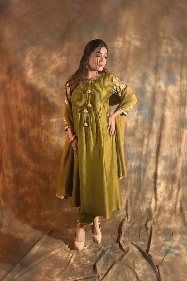 Henna Green Chanderi Silk Salwar Suit Set